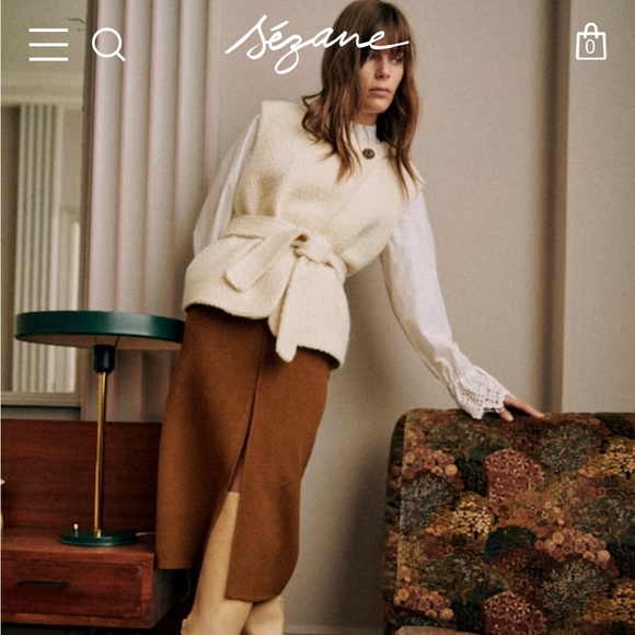 Sezane Jackets & Blazers - Sezane Cream Textured Sebastine Jacket Button Vest Top With Belt Tie Size 40